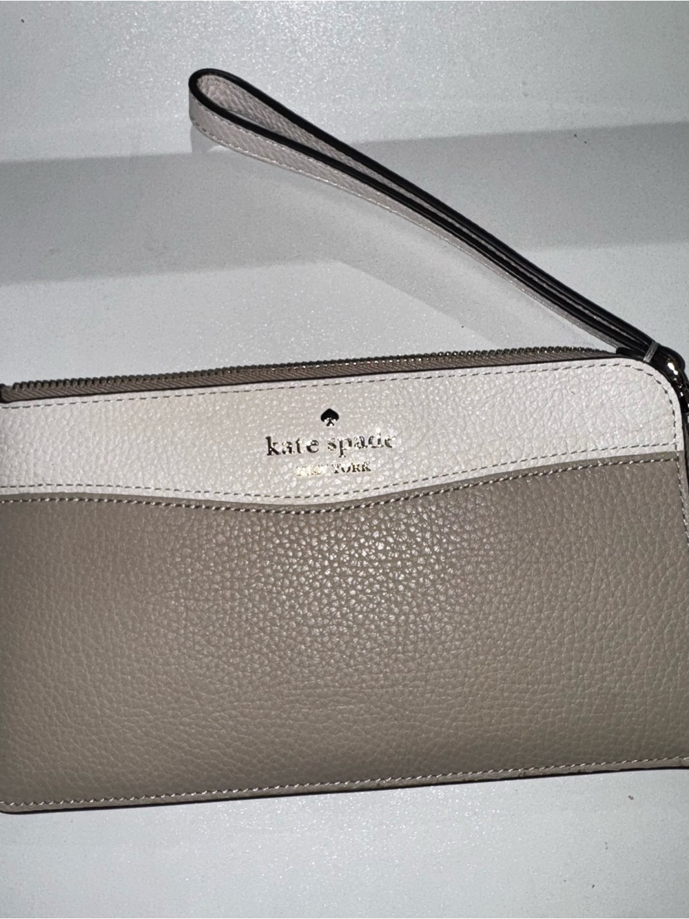 kate spade Two-Tone Taupe and Cream Leather Wristlet